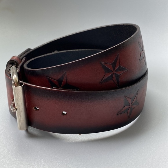 HOT TOPIC GENUINE LEATHER BELT Men’s 34 Brown Tulled Stars Western Cowboy - Picture 3 of 7